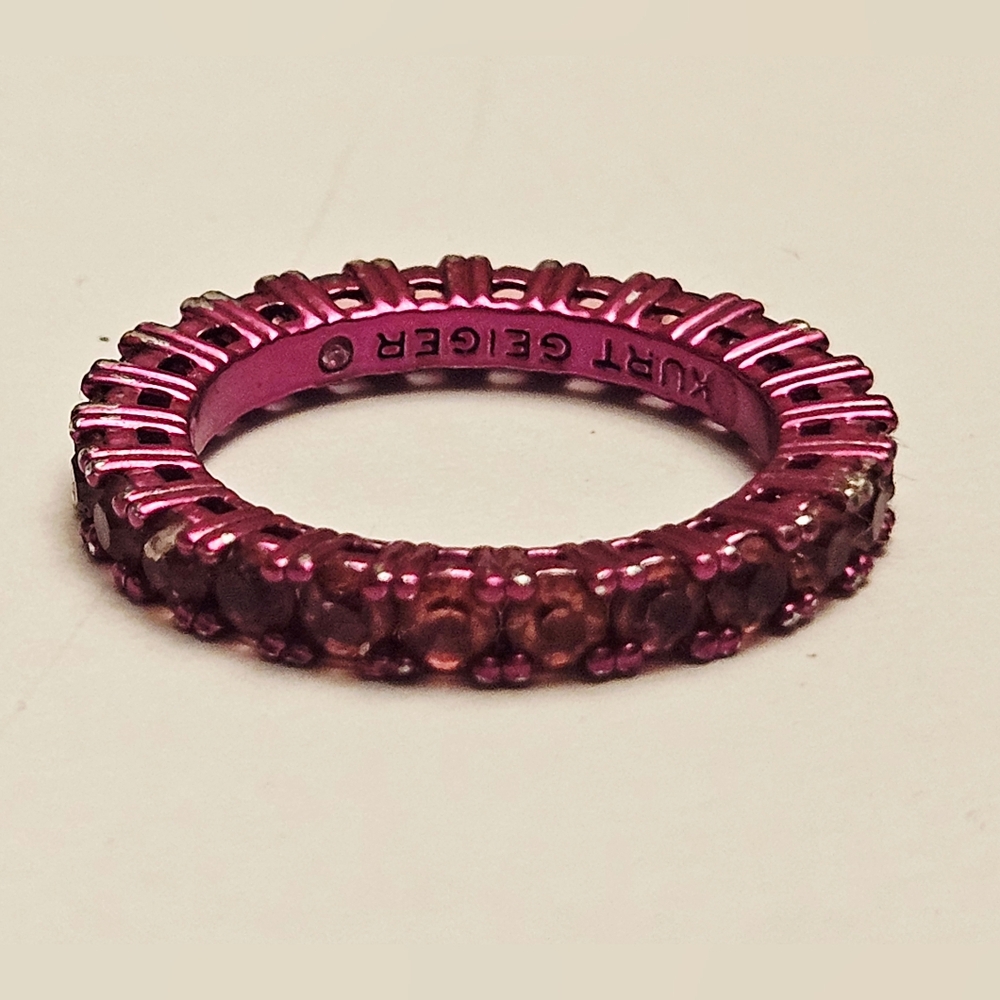 KURT GEIGER LONDON Pink Fuschia Crystal Eternity Ring Size 8